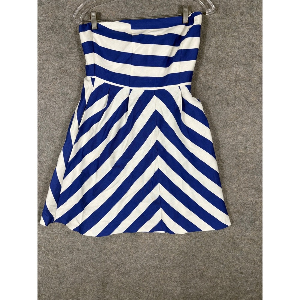 Outback Red Strapless Dress Blue White Striped Pleated Fit & Flare‎ Summer Party